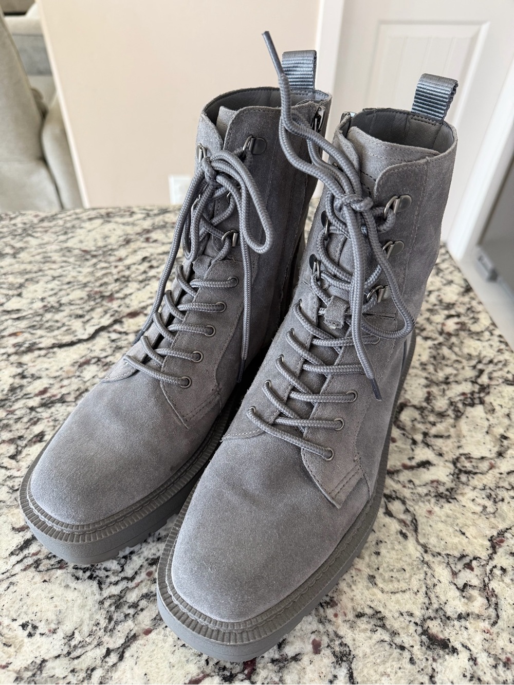 Sam Edelman Gray Suede Lace-Up Combat Boots